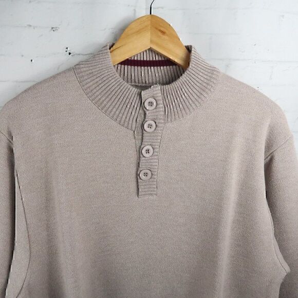 ECKO UNLTD TAN PULLOVER 4 BUTTON ELBOW PATCHES LONG SLEEVE SWEATER SIZE LARGE - Picture 5 of 8